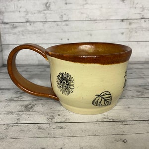 Handmade Ceramic Mug with Flower Decals