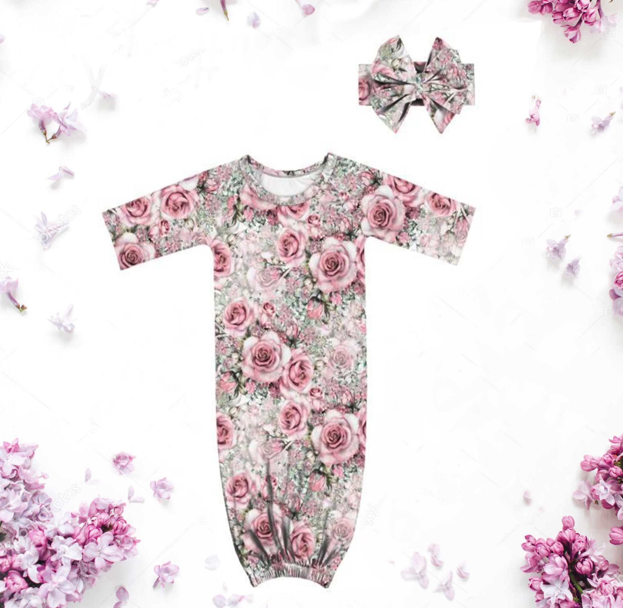 Elastic Closure Baby Sleeping Gown Floral Baby Girl Gown Etsy
