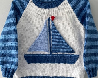 Soft Sailor jumper, 18-24 months boat jumper, 1-2 years sailor outfit