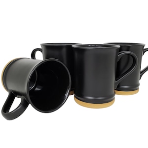Blank Black Ceramic Coffee Mugs - Bulk Set of 4