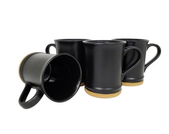 Blank Black Ceramic Coffee Mugs - Bulk Set of 4