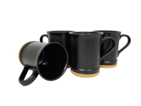 Blank Black Ceramic Coffee Mugs Bulk Set of 4 