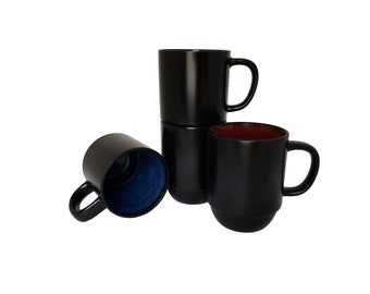 Blank Stackable Ceramic Coffee Mugs with Reactive Glaze Inside - Bulk Set of 4