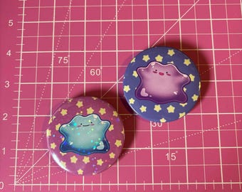 Ditto, Shiny Ditto Button Badges Holographic, 2.28" (58mm) Tin Pinback Buttons Poke