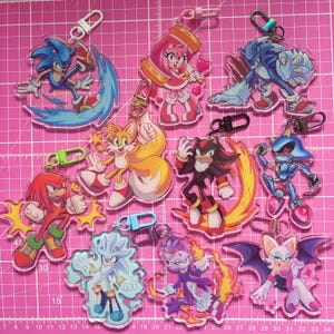 Llaveros acrílicos de personajes de Sonic, 8,9 cm (3,5&quot;): Shadow, Rouge, Knuckles, Tails, Amy Rose, Blaze, Silver, Metal Sonic y Werehog