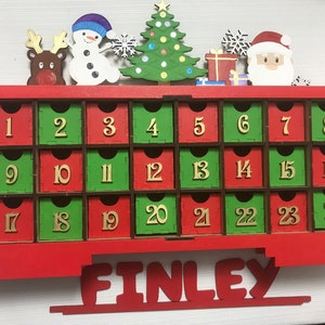 Advent calendar , with drawers, personalised , children’s , adults freestanding, christmas decorations gonk