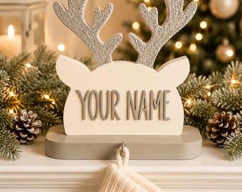 Personalised Antler stocking holder | Custom Name Christmas Decor | Family Christmas