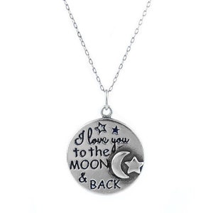 Italian Made Solid 925 Sterling Silver "I Love You To The Moon & Back" Pendant Chain Necklace - 18", Spring Clasp, 925 Stamped Italy