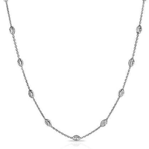 925 Solid Sterling Silver 3MM Diamond Cut Station Oval Moon Bead Necklace Chain For Women and Girls