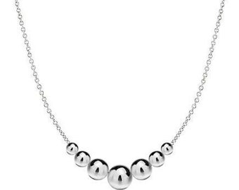 925 Solid Sterling Silver 18" Inch Graduated Bead Ball Chain Necklace For Women and Girls Made In Italy