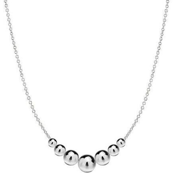 925 Solid Sterling Silver 18" Inch Graduated Bead Ball Chain Necklace For Women and Girls Made In Italy