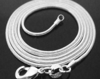 Women & Men .925 Solid Sterling Silver 1mm Snake Chain Necklace, Sizes 16"-30", Lobster Claw, Pendant Necklace chain, Made in Italy