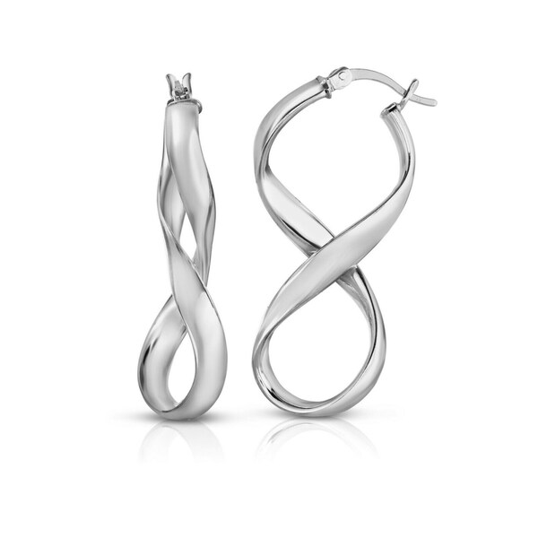 Italian Made Solid 925 Sterling Silver Infinity French Lock Hoop Earrings, Figure 8 High Polished Sterling Silver, For Women, 3 Colors