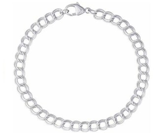 Italian 925 Solid Sterling Silver 5MM Double Link Charm Curb Bracelet And Anklet For Women And Men, Lobster Claw, Jewelry Gift