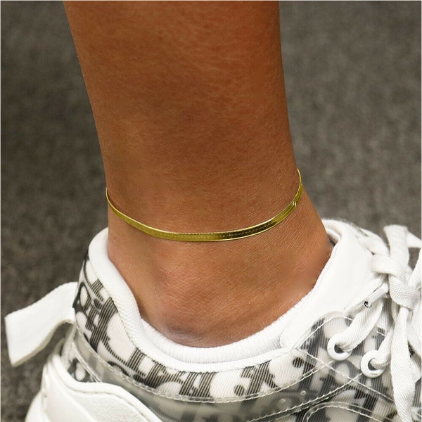 2.5MM Solid 925 Sterling Silver Italian Gold Herringbone Anklet Chain 9" or 10" Made In Italy Jewelry Gift For Men & Women