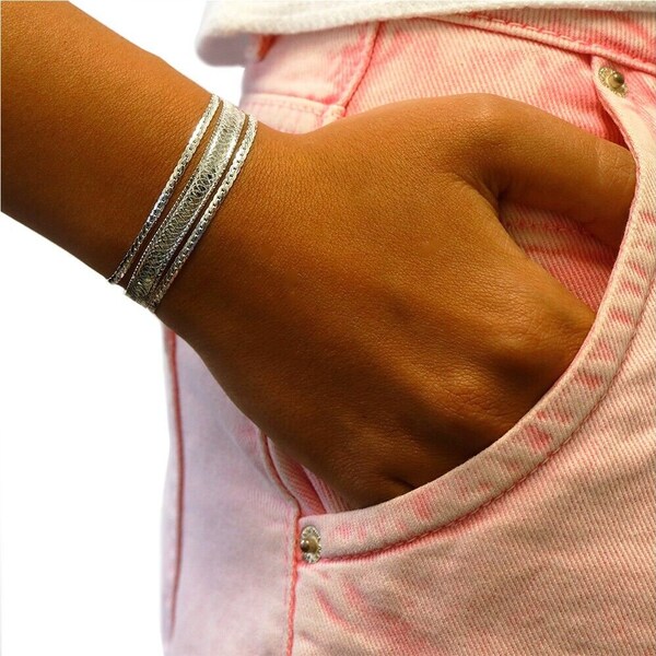 Italian 925 Solid Sterling Silver 3 Strand Herringbone 6MM Chain Link Bracelet For Women and Girls, 8" Inch Bracelet