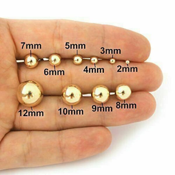 18K Gold Plated 925 Solid Sterling Silver Post Ball Stud Earrings 3MM - 12MM, For Men and Women, Made In Italy