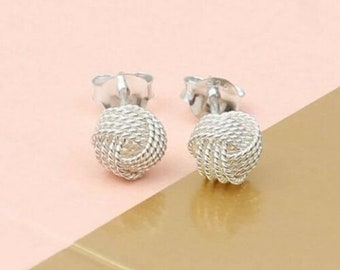 Italiaans Made .925 Sterling Silver Love Knot Diamond Cut Stud Oorbellen voor vrouwen, 10MM, Gestempeld 925, Sieraden Cadeau