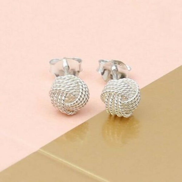 Italian Made .925 Sterling Silver Love Knot Diamond Cut Stud Earrings For Women, 10MM, Stamped 925, Jewelry Gift