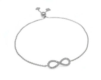 925 Sterling Silver Adjustable Infinity Chain Bolo Bracelet For Women Made In Italy