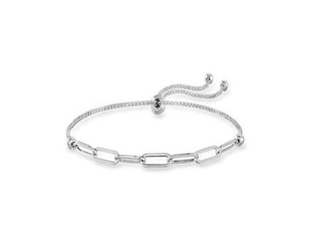 Italian Made Solid .925 Sterling Silver 3MM Adjustable Paper Clip Bracelet For Women, Pull Bracelet, Stamped 925, Jewelry Gift