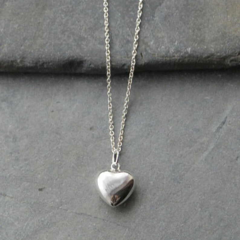 Solid 925 Sterling Silver Puffed Heart Pendant Necklace Made Etsy