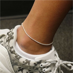 1MM Solid 925 Sterling Silver Italian DIAMOND CUT ROPE Anklet 9" or 10" Made In Italy Jewelry Gift For Men & Women