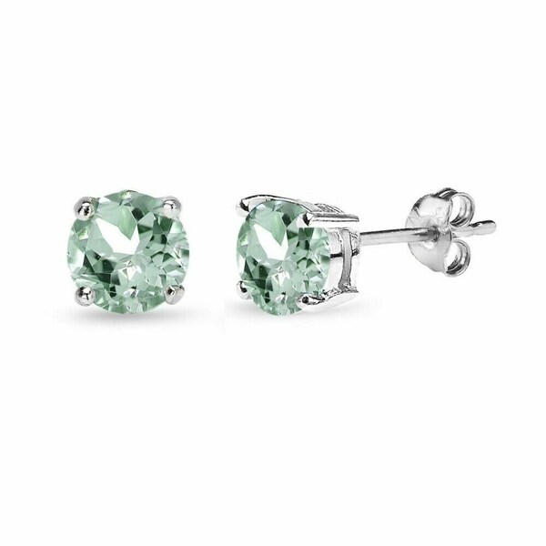 925 Sterling Silver 2.00ct Green Amethyst 6mm Round-Cut Stud Earrings For Women, Stamped 925, Push-Back Closure, Jewelry Gift,