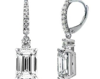 18k White Gold Plated Emerald Cut Cz 6MM Lever-back Earrings For Women, Made With Swarovski Elements, Jewelry Gift