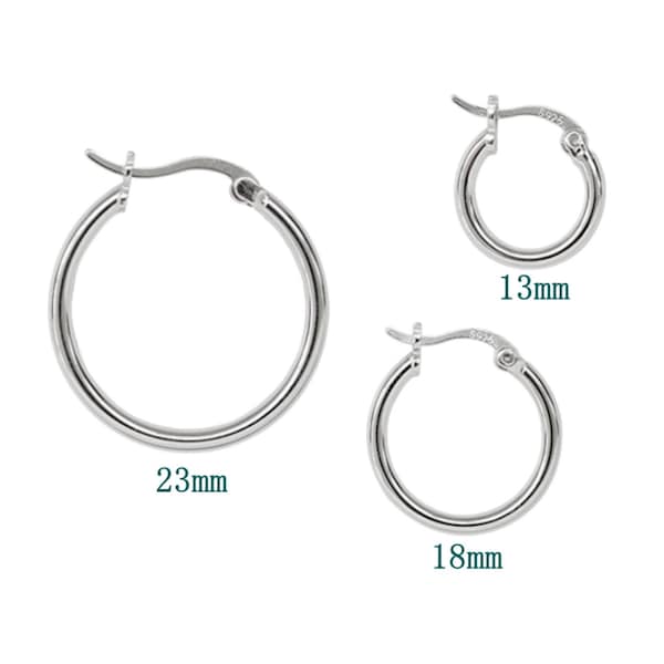 Solid 925 Sterling Silver Men's and Women's 2MM Round Huggie Hoop Earrings Made In Italy, 23mm 18mm 13mm Options Jewelry Gift Hoop Earrings