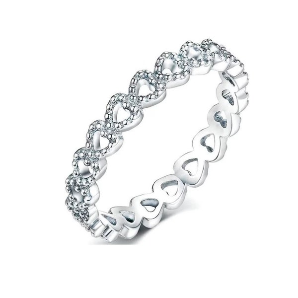 925 Sterling Silver Bezel Hearts Stackable Ring Band for Women & Girls - Made in Italy