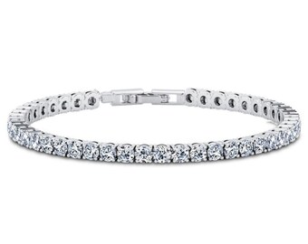 Women's and Girls 4MM Round Cut Cubic Zirconia Classic Tennis Bracelet - 7.5" 3 Colors - Silver, Gold, and Rose Gold