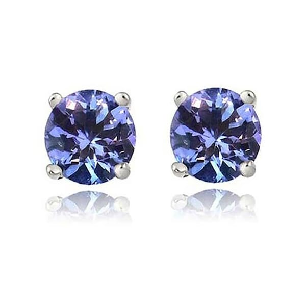 925 Sterling Silver 2.00ct Genuine Natural Tanzanite Round Stud Earrings For  Women