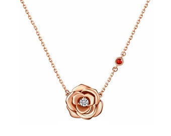 18k Rose Gold Plated CZ Stone Flower Pendant Necklace 18", Cable Chain, Spring Clasp, Made With Swarovski Elements, For Women Jewelry Gift