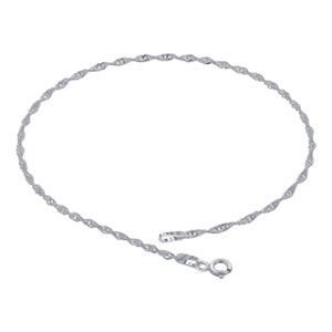 Italian 925 Solid Sterling 2MM Diamond Cut Singapore Anklet Chain 9" or 10", Spring Clasp, Made In Italy