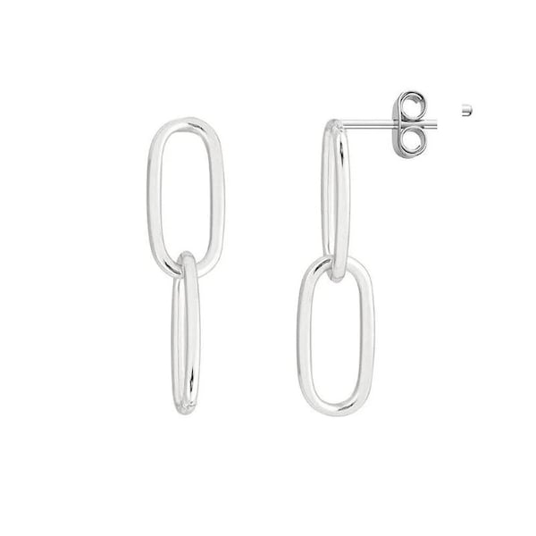 925 Sterling Silver 2 Row Paperclip Chain Link Dangle Drop Earrings For Women Made In Italy