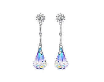 Aurora Borealis Disco Crystal Drop Earrings Made With Swarovski Elements