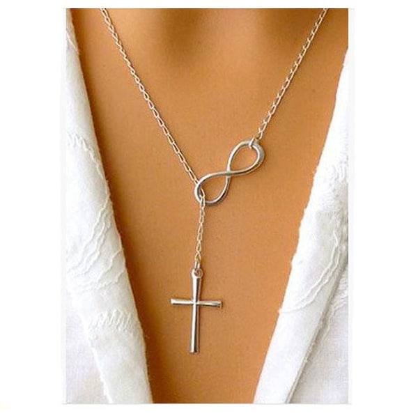 925 Sterling Silver 18" Inch Infinity Cross Pendant Necklace For Women and Girls