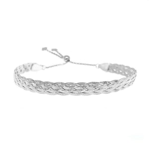 Italian Made 925 Solid Sterling Silver Braided Herringbone Adjustable Bracelet Jewelry Gift for Women, Silver, Gold , Rose Gold, Diamond Cut