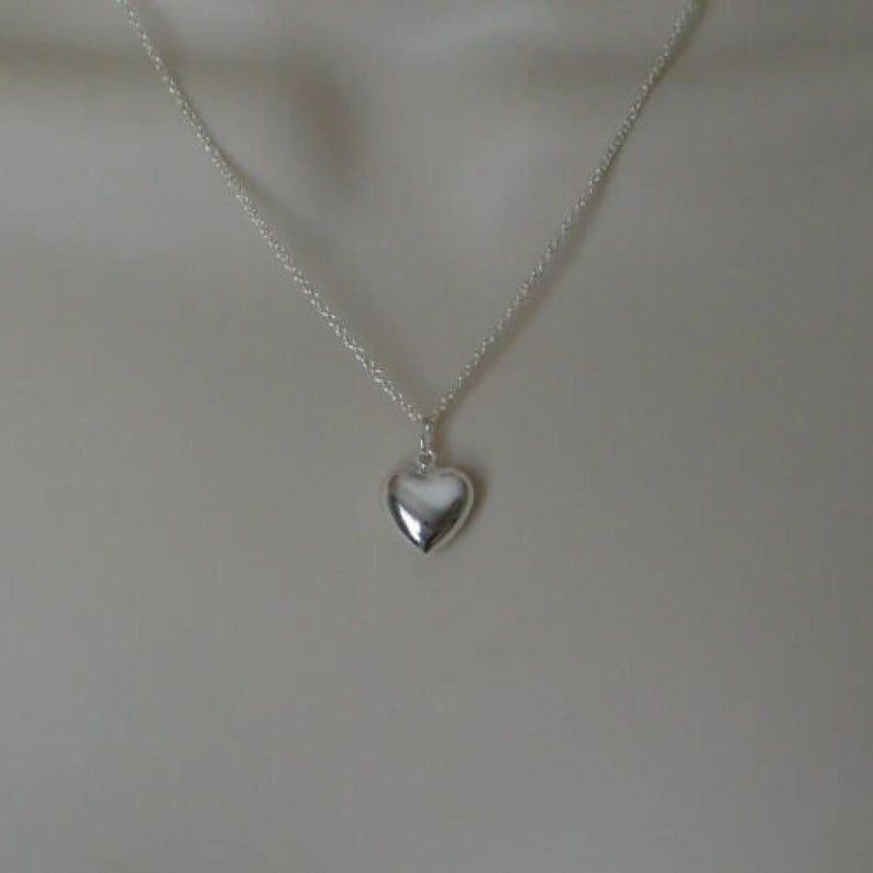 Solid 925 Sterling Silver Puffed Heart Pendant Necklace Made Etsy