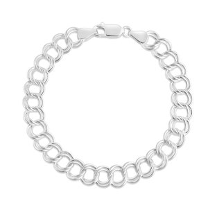 925 Sterling Silver 9MM Double Link Charm Bracelet Chain For Men and Women -7.5", Lobster Clasp, Made In Italy