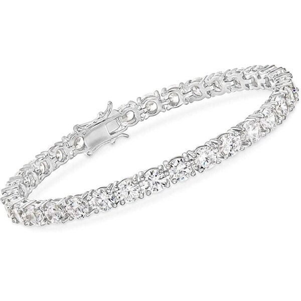 Women's Solid 925 Sterling Silver 4mm Round Cut Clear Cubic Zirconia Tennis Chain Bracelet, 7.50" inches, Jewelry Gift For Women