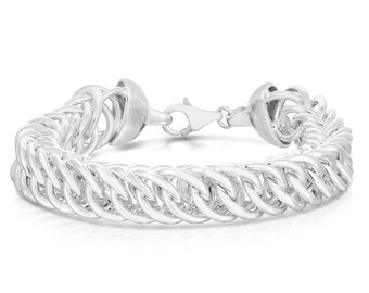 Italian Made 925 Solid Sterling Silver Thick Franco Link Chain Bracelet For Women - 7.5", Lobster Clasp, 925 Stamped