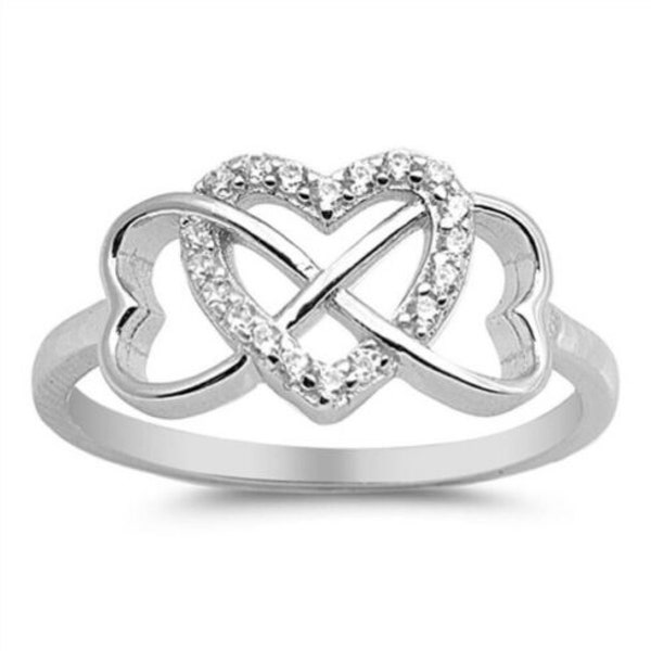 18k White Gold Plated Silver Infinity Heart Cubic Zirconia Ring Band For Women, Sizes 6, 7, 8, 9 | US Seller