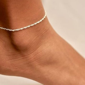 Italian 925 Solid Sterling 2MM Diamond Cut Singapore Anklet Chain 9" or 10", Spring Clasp, Made In Italy