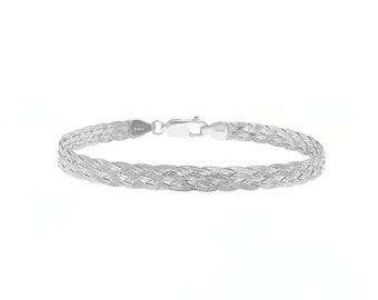 925 Sterling Silver 9MM Braided Herringbone Chain Bracelet 7.5" Inch - 3 Color Options, Lobster Clasp, Made In Italy