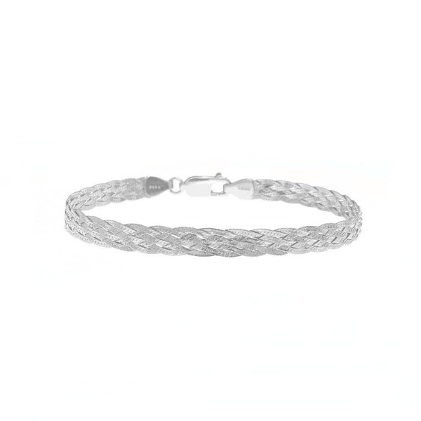 925 Sterling Silver 9MM Braided Herringbone Chain Bracelet 7.5" Inch - 3 Color Options, Lobster Clasp, Made In Italy