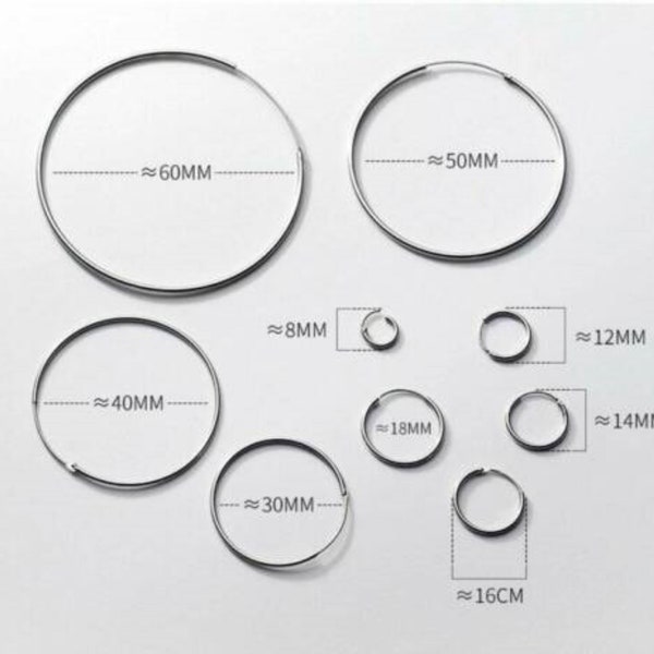 Men & Women Solid .925 Sterling Silver Classic Round Endless Hoop Earrings, Sizes 10MM - 75mm, Made In Italy