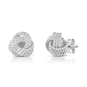 Italian Made .925 Sterling Silver Love Knot Diamond Cut Stud Earrings For Men and Women, Push Back Closure, 925 Stamped, Made In Italy