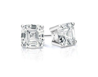 925 Sterling Silver 2.00CTTW 6MM Asscher Cut Stud Earrings For Men & Women, Stamped 925, Push-Back Closure, Jewelry Gift